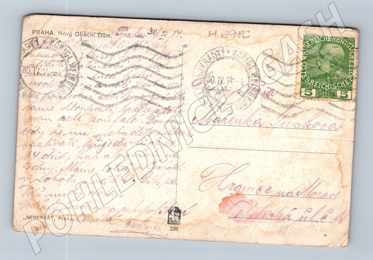 Pohlednice Praha Obecní dům 1914 starý motiv (M3986)