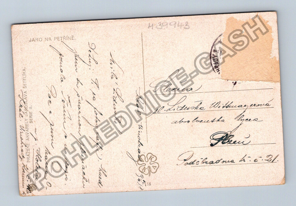 Pohlednice Jaro na Petříně Praha akvarely Šetelíka (M39943)
