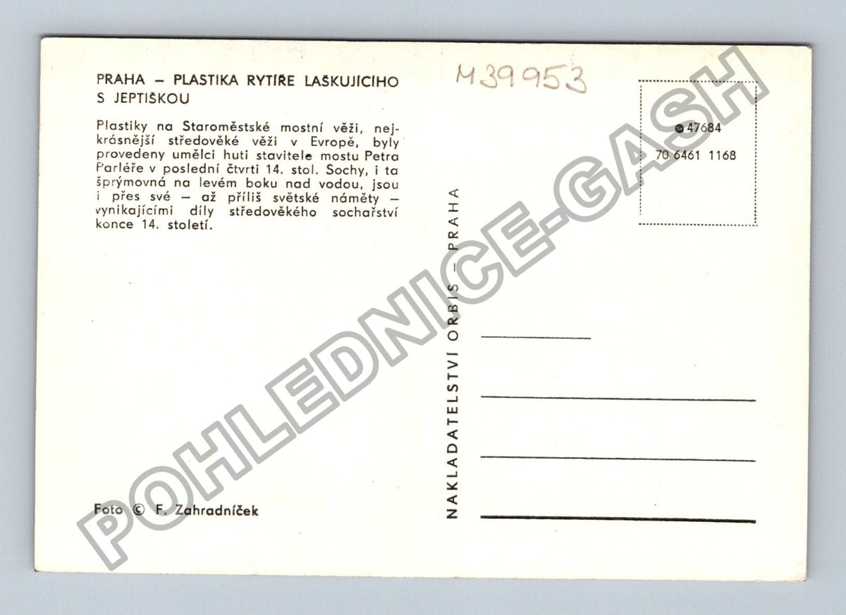 Pohlednice Praha plastika rytíře laškujícího s jeptiškou (M39953)