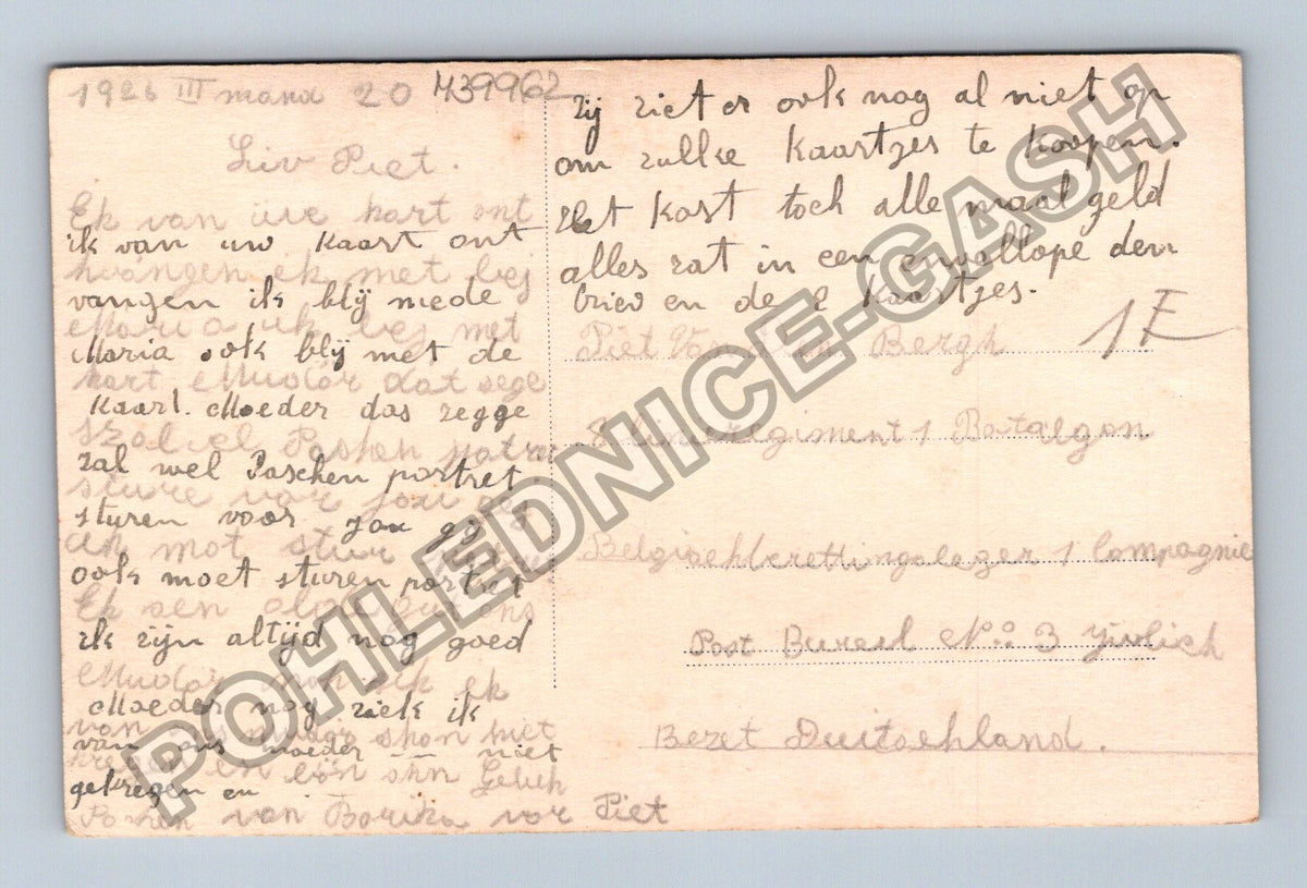 Pohlednice Belgie žena s koněm a květinami 1926 (M39962)