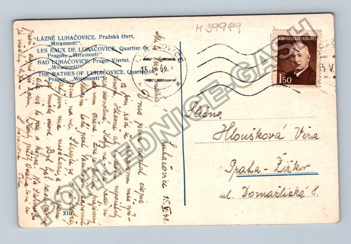 Pohlednice Lázně Luhačovice Pražská čtvrť Miramonti 1948 (M39989)