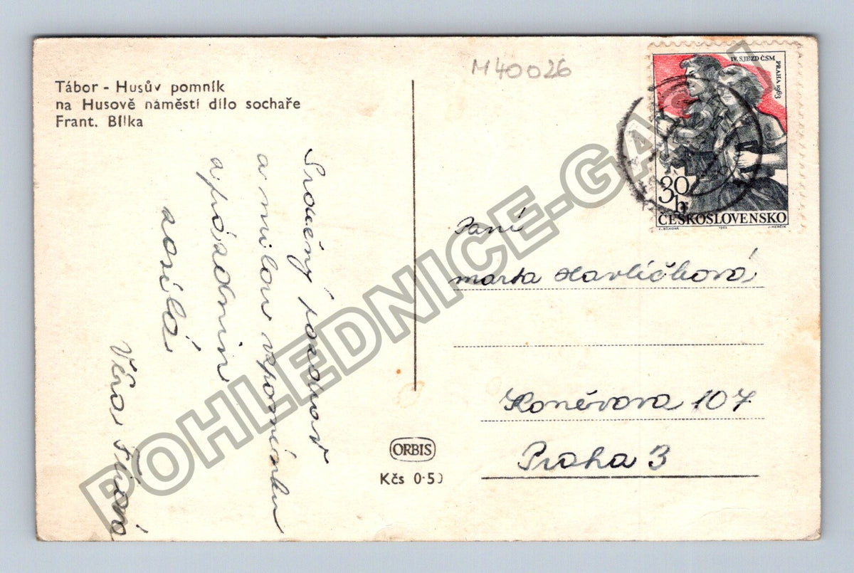 Pohlednice Tábor Husův pomník na Husově náměstí (M40026)