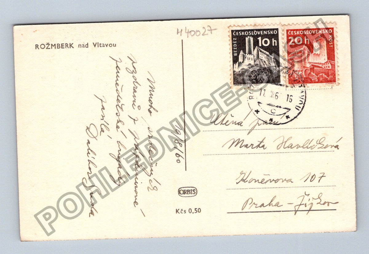 Pohlednice Rožmberk nad Vltavou hrad a město 1960 (M40027)