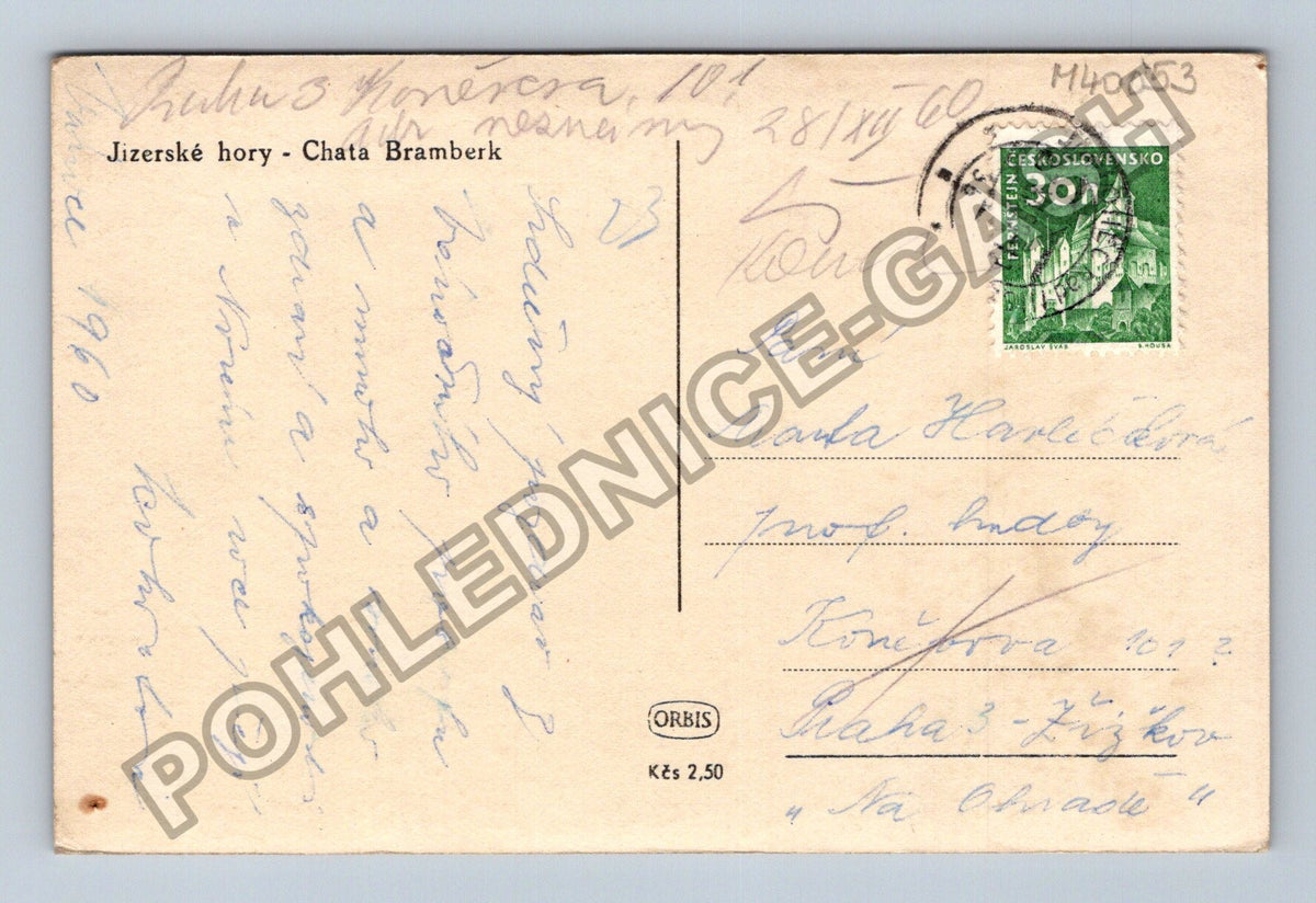 Pohlednice Jizerské hory Chata Bramberk rozhledna 1960 (M40053)