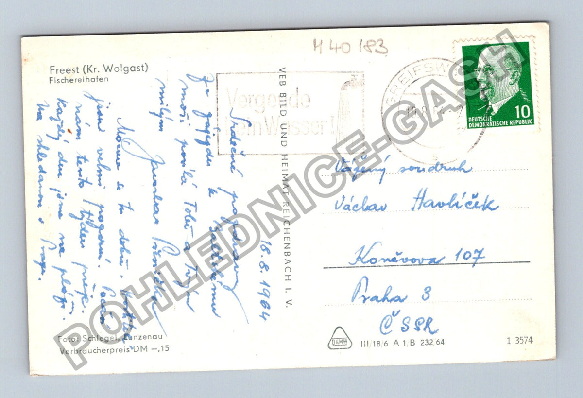 Pohlednice Německo Freest Kr Wolgast Fischereihaven 1964 (M40183)