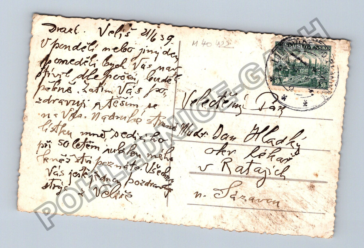 Pohlednice Velíš 1939 skupinka lidí (M40422)