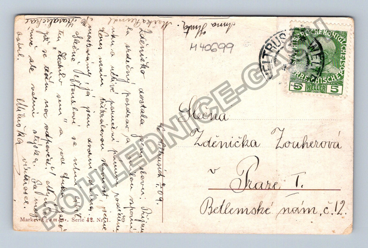 Pohlednice Zimní krajina chalupa s koňmi (M40699)
