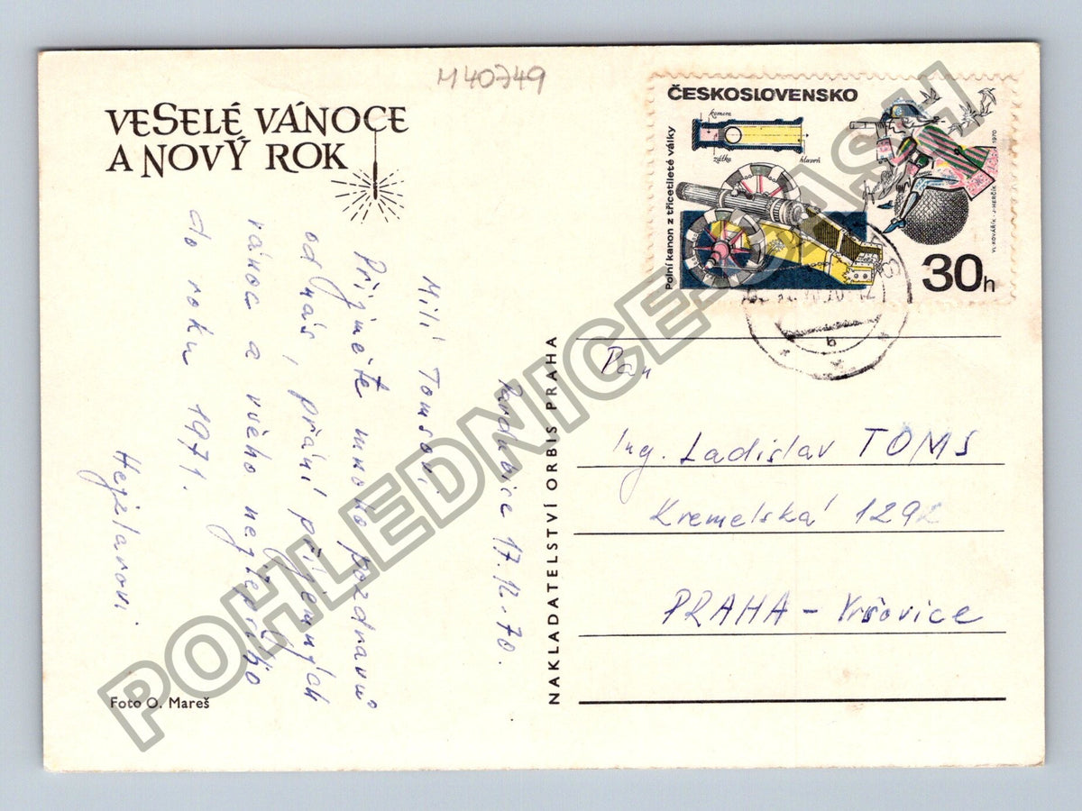 Pohlednice Veselé Vánoce a Nový rok sváteční motiv 1971 (M40749)