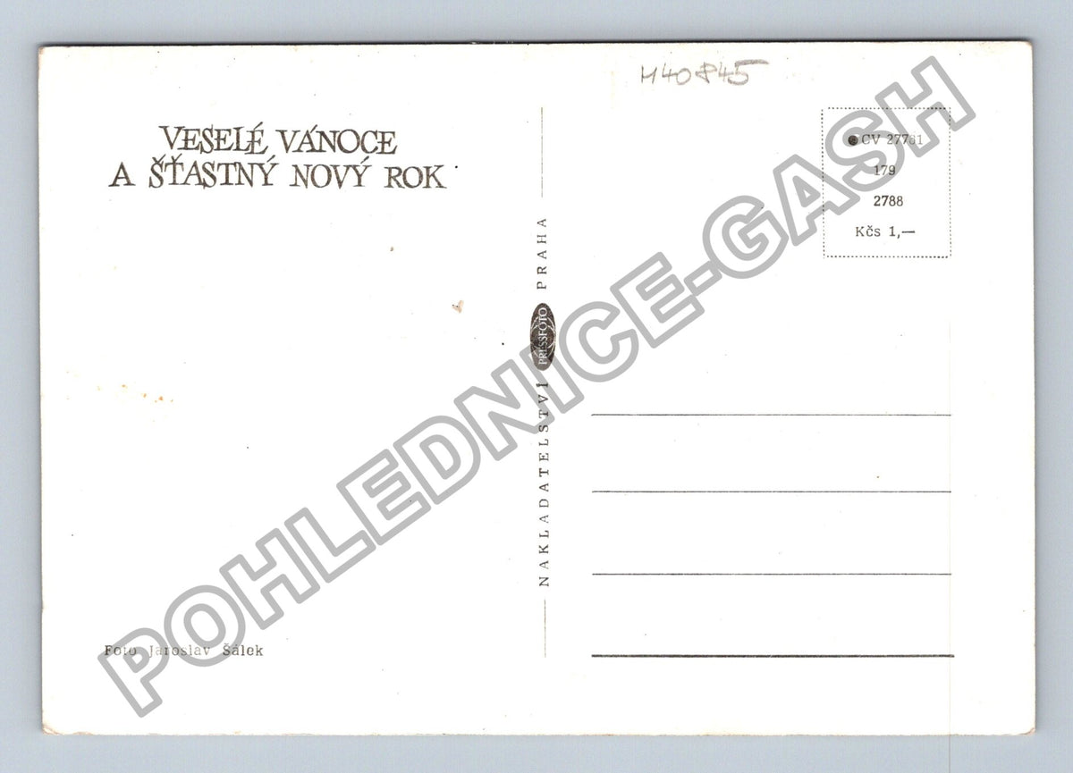 Pohlednice Veselé Vánoce kočka lampa hodiny (M40845)