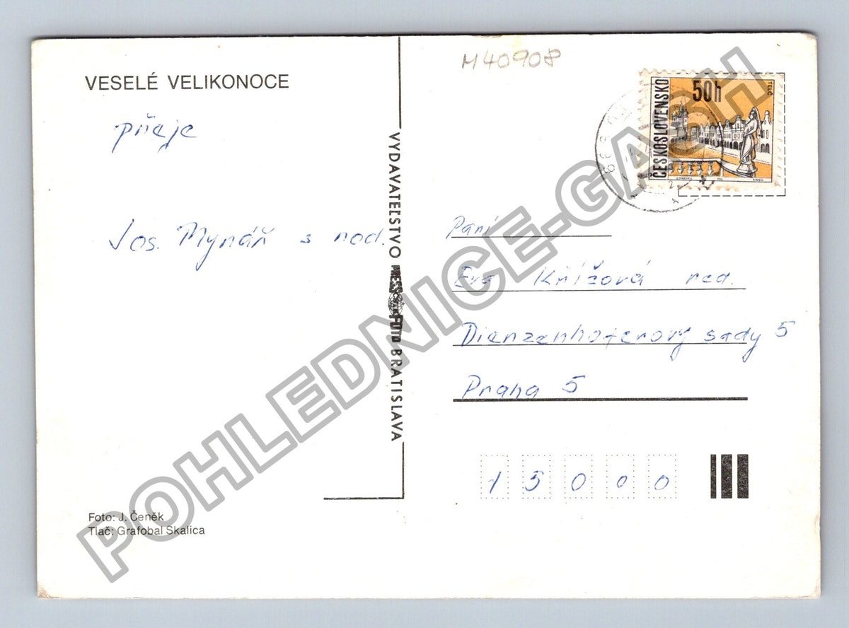Pohlednice Velikonoční kraslice a květy hyacintu (M40908)