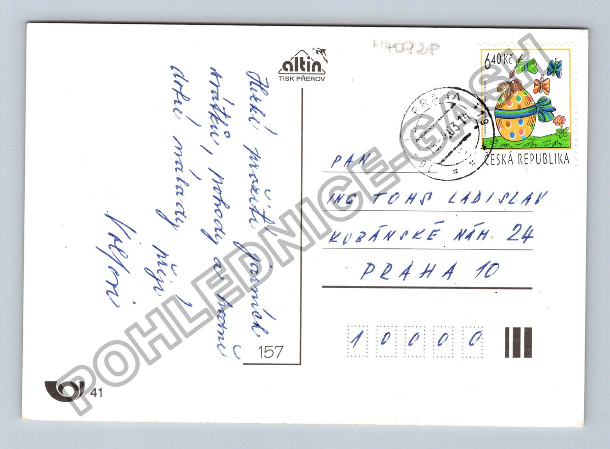 Pohlednice Krásné Velikonoce proutěný koš vajíčka mazanec (M40928)