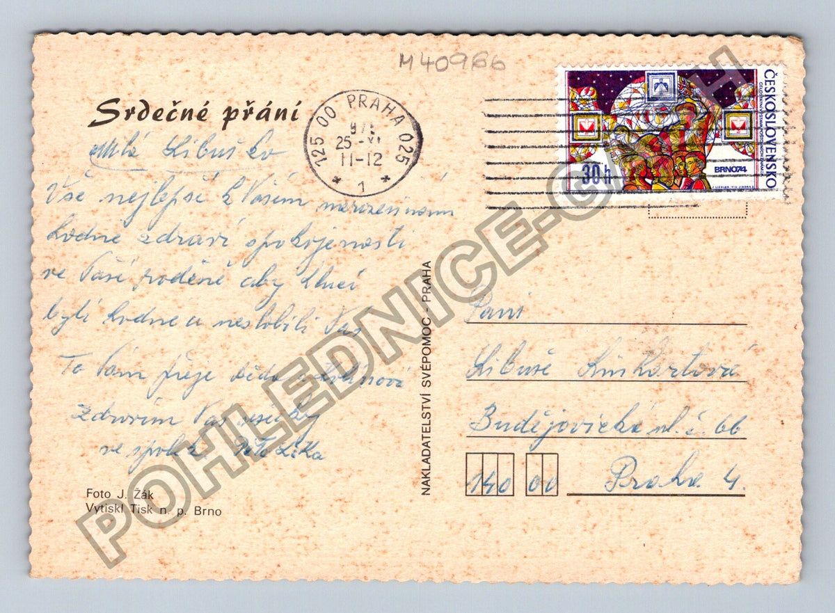 Pohlednice Kytice růží v modré váze (M40966)