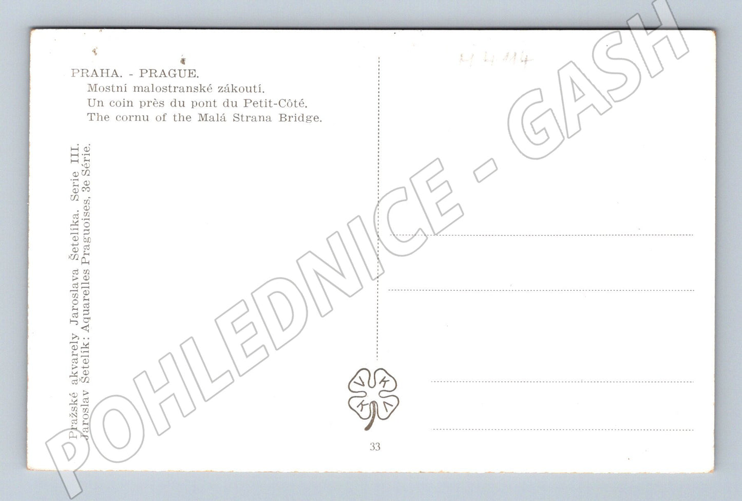 Pohlednice Praha Malostranské zákoutí Karlův most Šetelík (M4114)