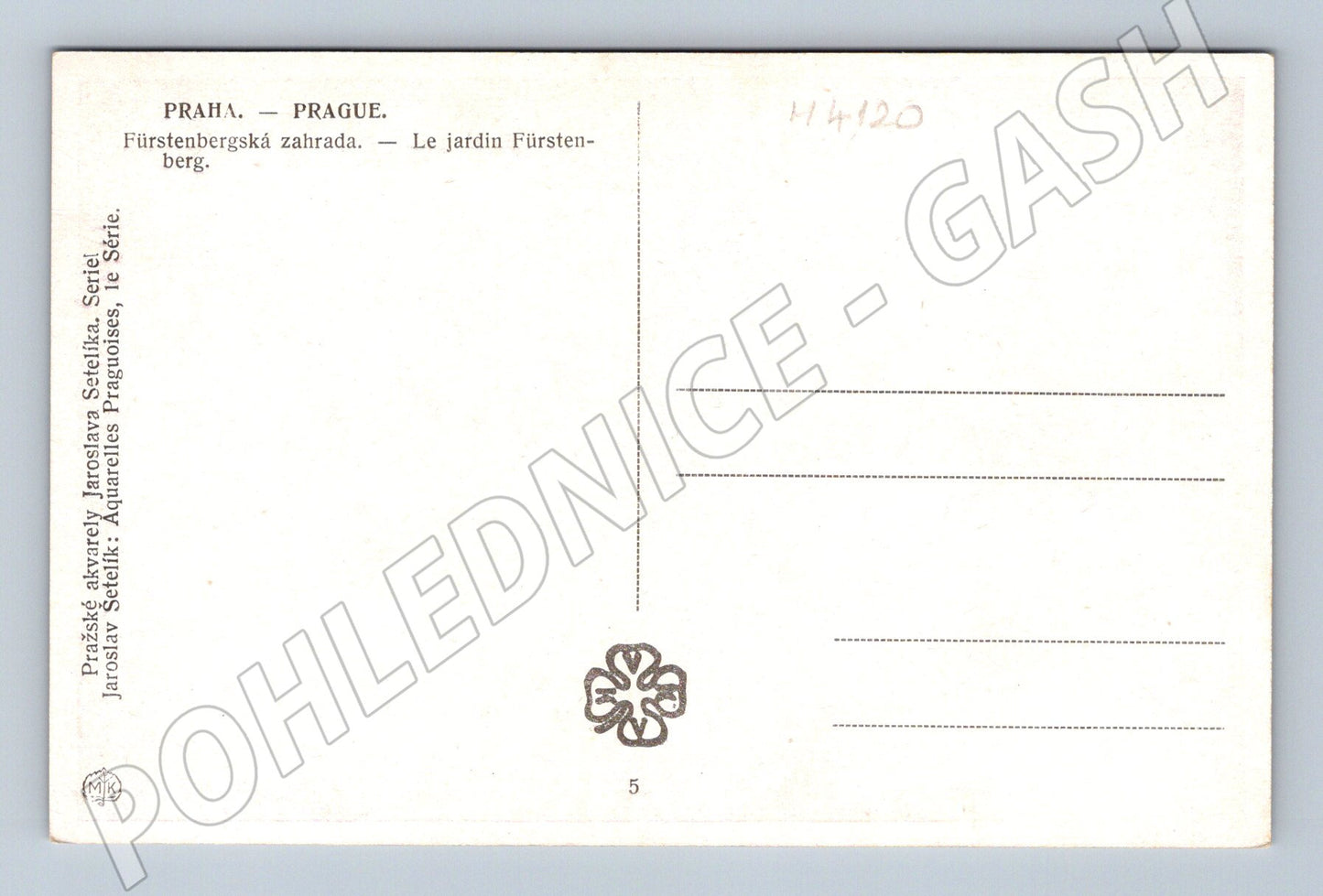 Pohlednice Praha Fürstenberská zahrada malovaný motiv (M4120)