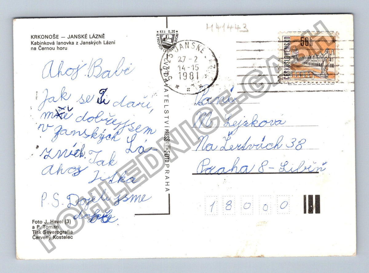 Pohlednice Krkonoše Janské Lázně lanovka hotel (M41443)