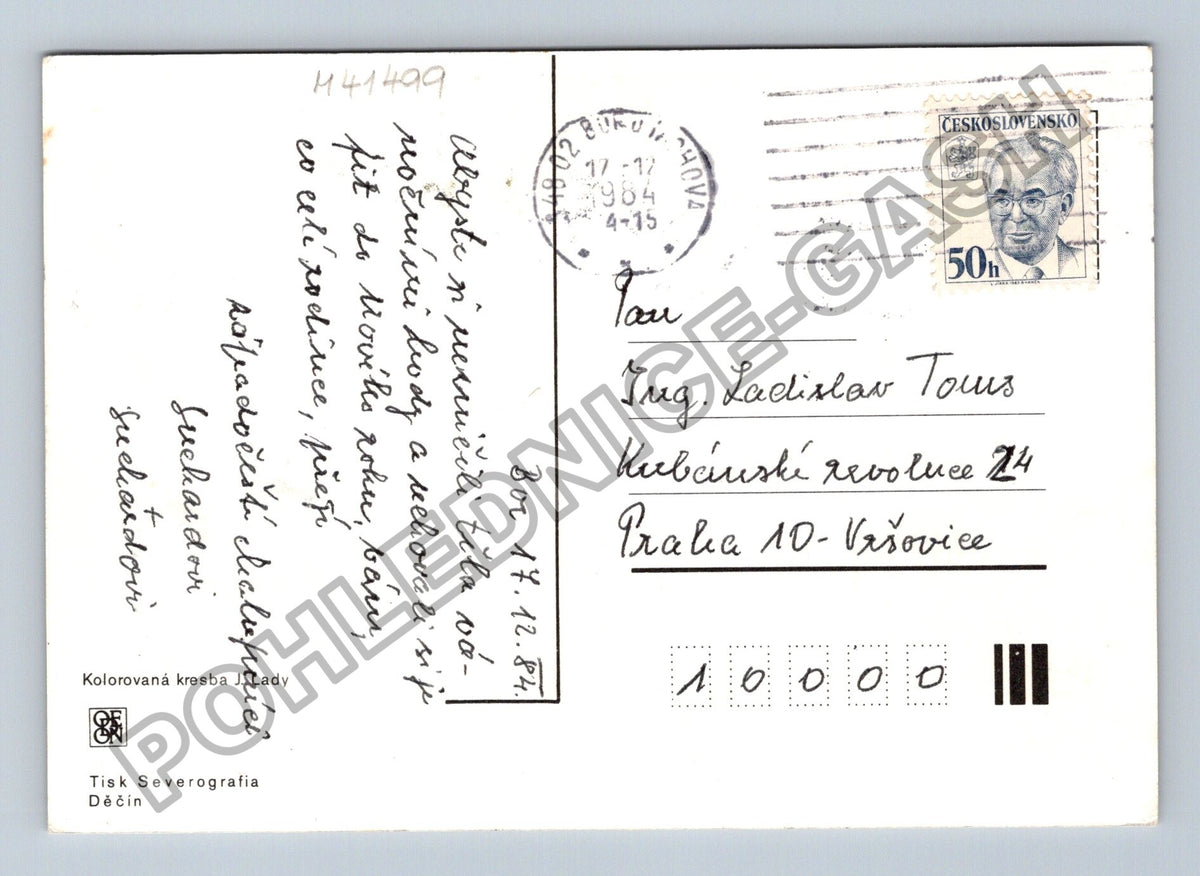 Pohlednice Josef Lada zimní motiv chalupa sněhulák (M41499)
