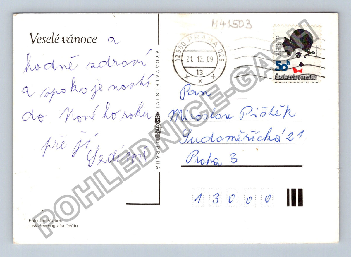 Pohlednice Vánoční zátiší se svíčkou jablky ořechy 1989 (M41503)