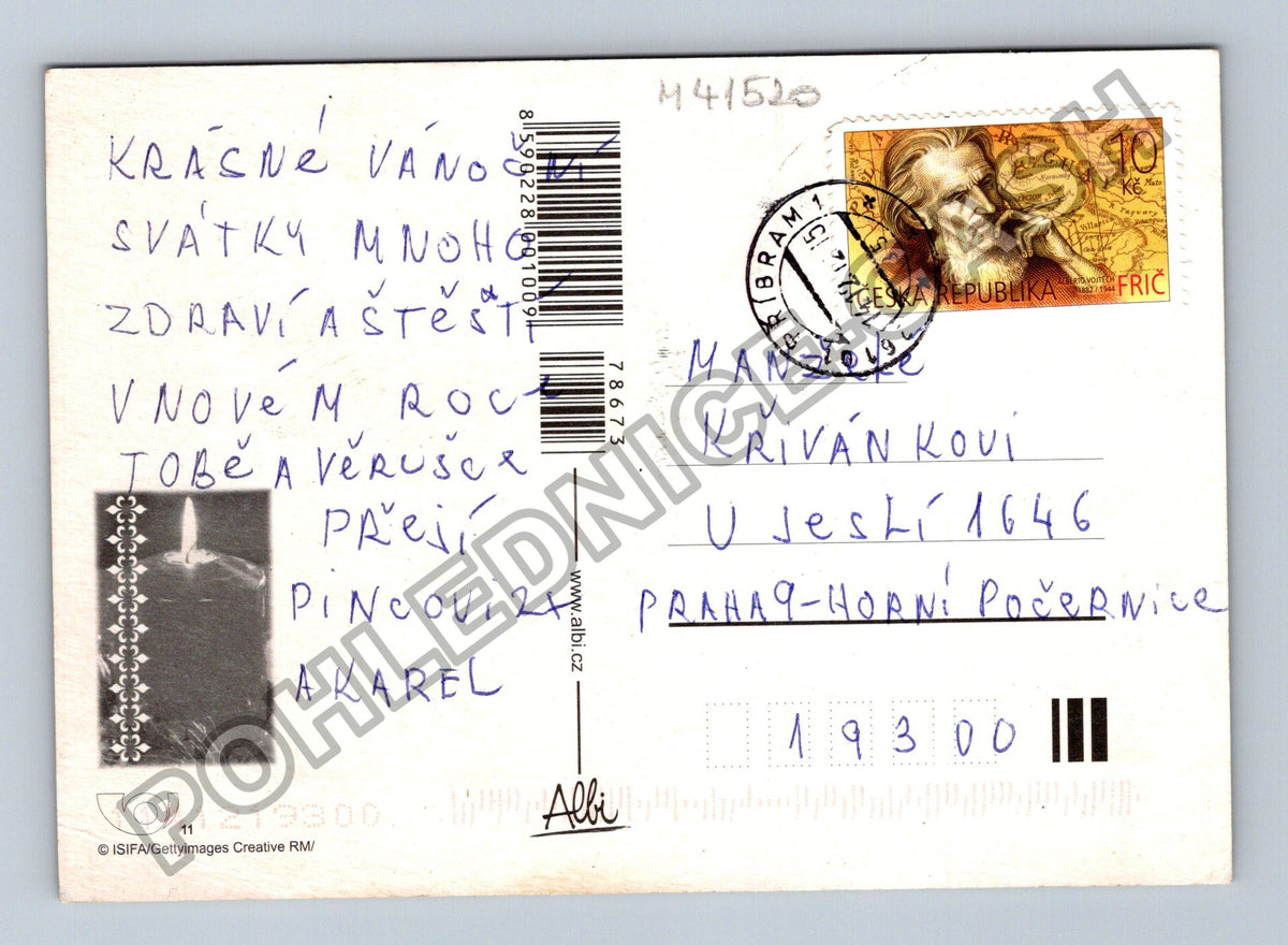 Pohlednice Vánoční svícen Šťastné a veselé (M41520)