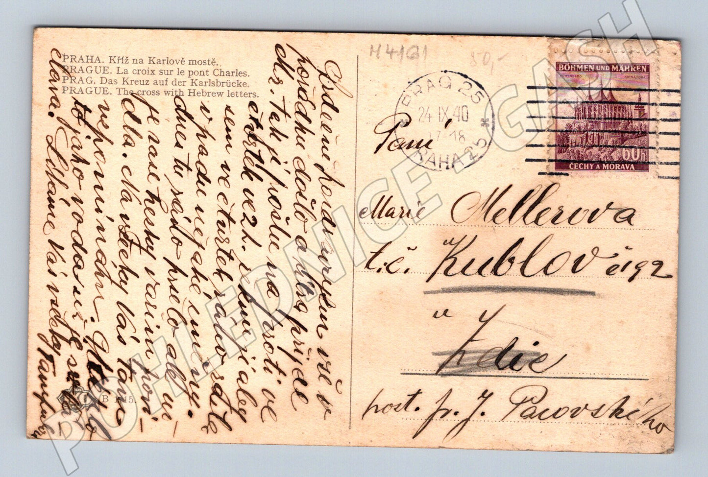 Pohlednice Praha Kříž na Karlově mostě 1940 (M4161)