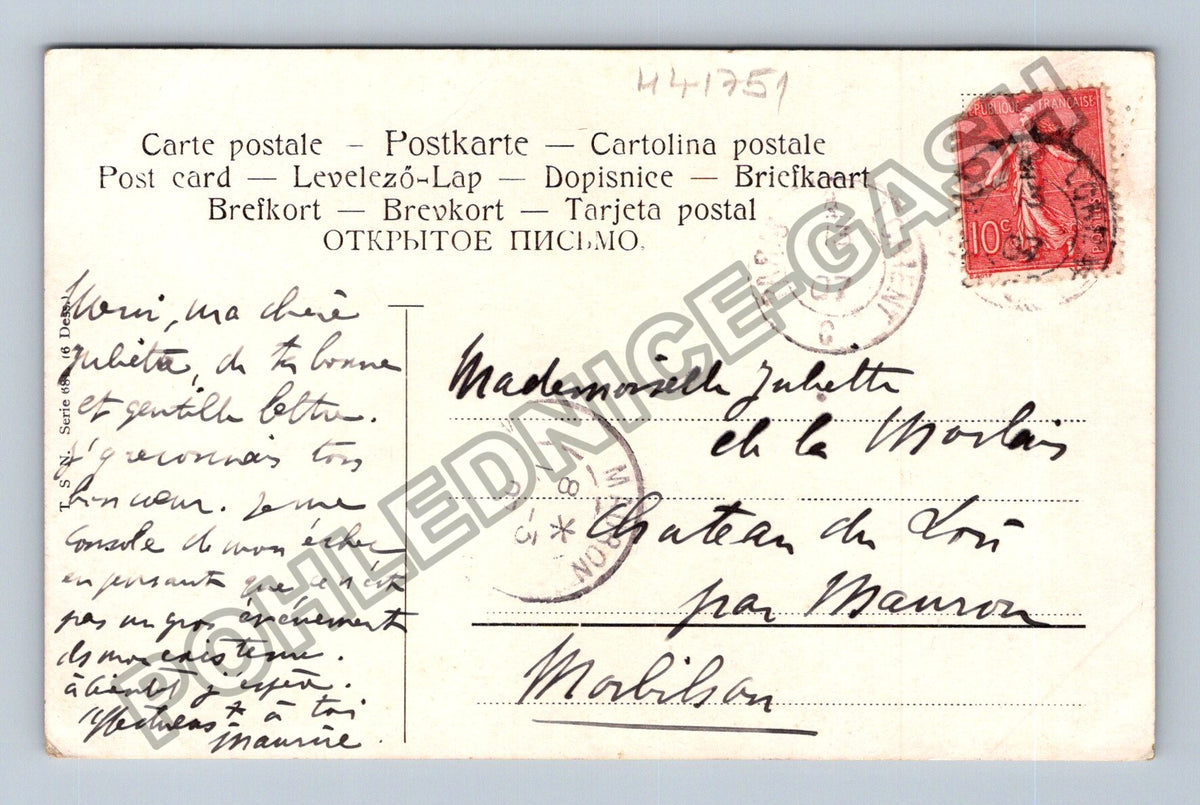 Pohlednice Francie venkovská krajina chalupa břízy (M41751)