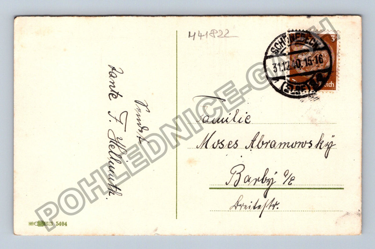 Pohlednice Novoroční přání květiny jehličí šiška 1940 (M41822)