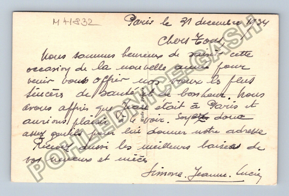 Pohlednice Francie Novoroční jmelí zasněžená krajina 1934 (M41832)
