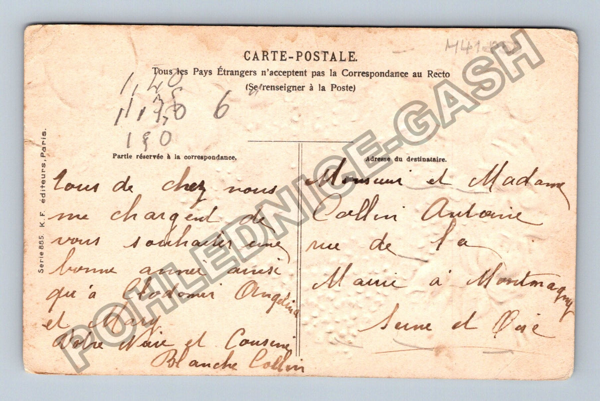 Pohlednice Francie Novoroční přání 1905 růže pomněnky (M41850)