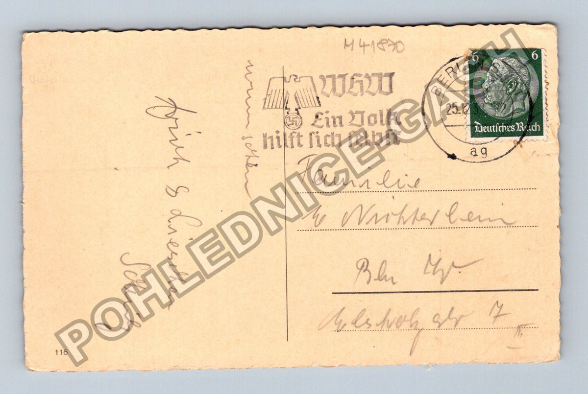 Pohlednice Německo kostel hory sníh Vánoce 1930 (M41870)