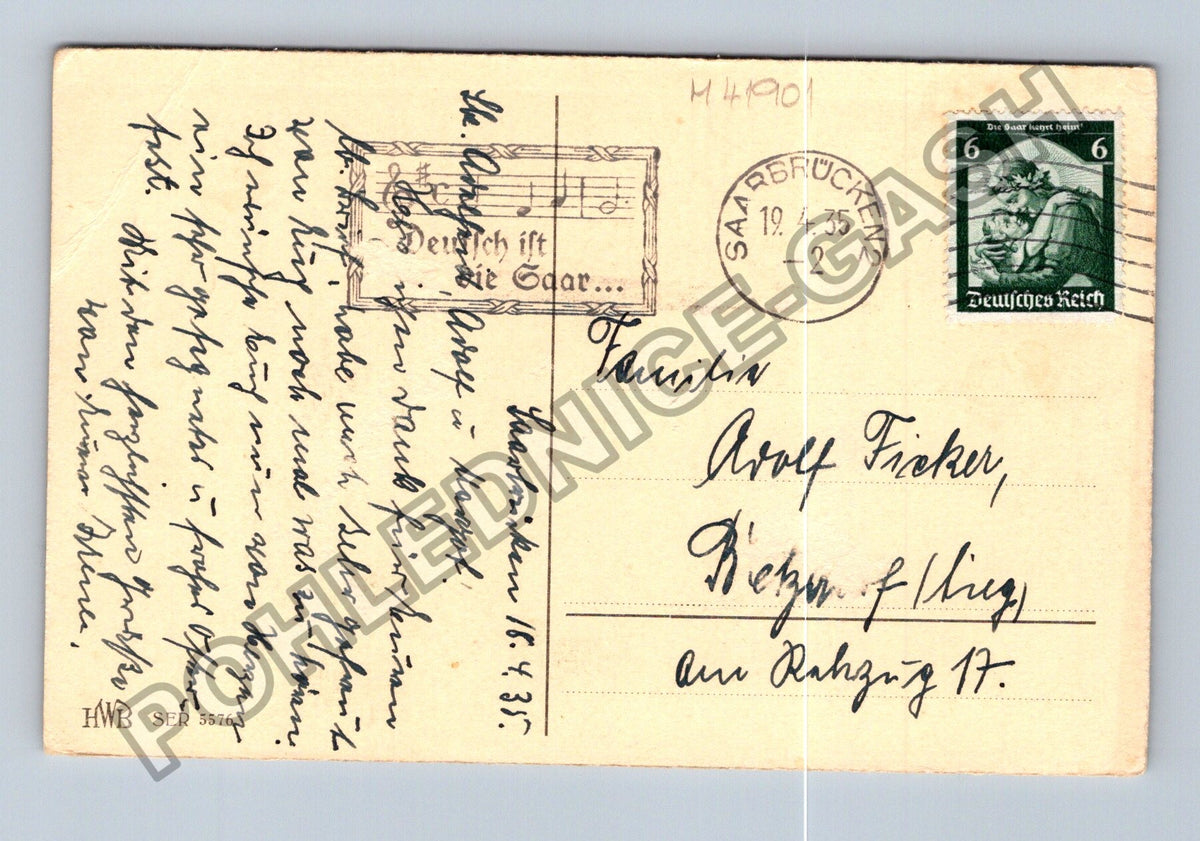 Pohlednice Německo dívka s králíkem Fröhliche Ostern 1935 (M41901)