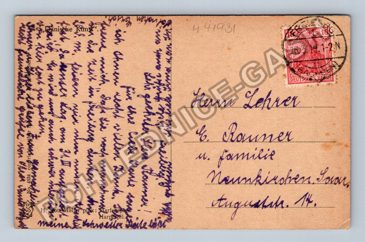 Pohlednice Dánsko interiér harfenistka (M41931)