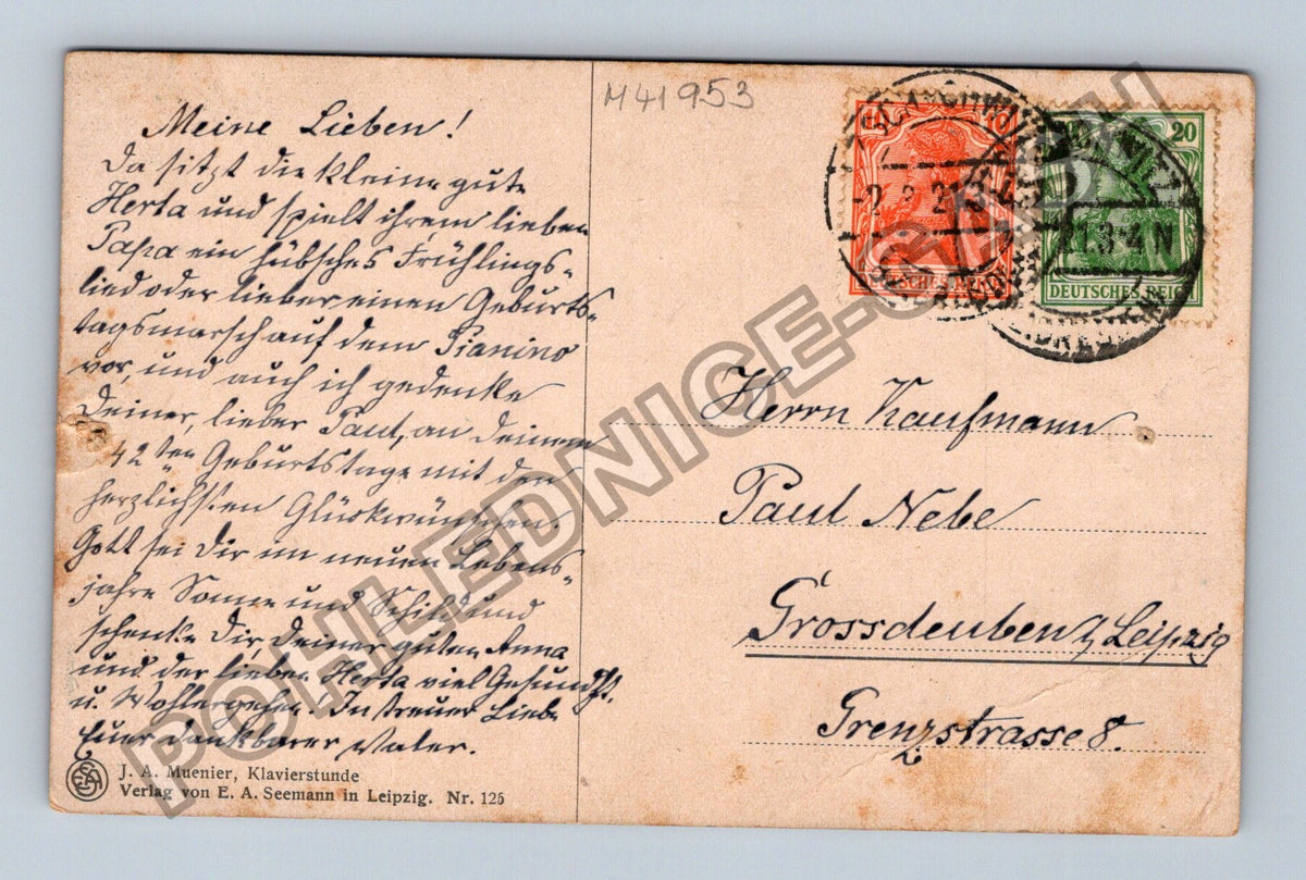 Pohlednice Německo Dívka u piana s učitelem (M41953)