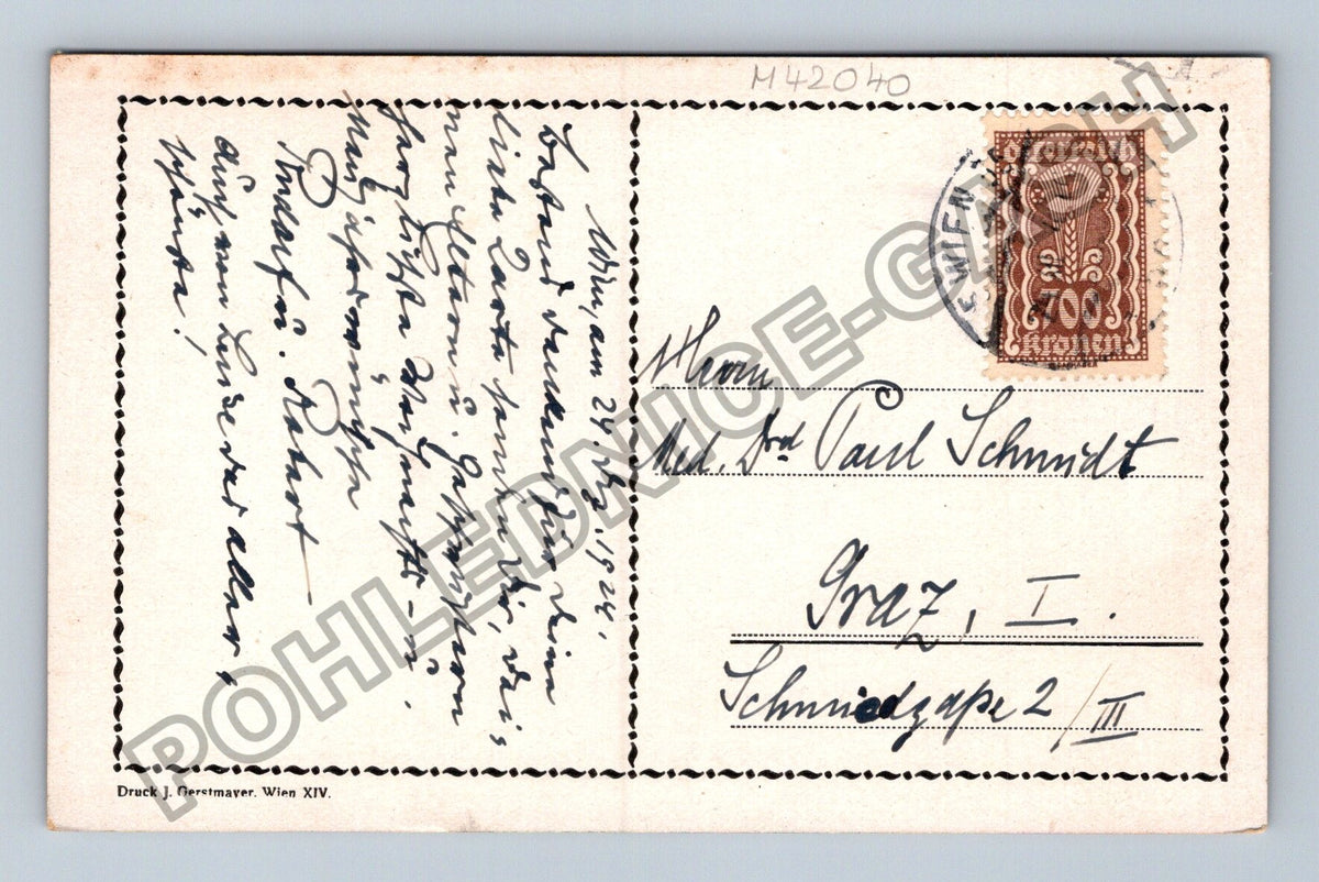 Pohlednice Rakousko park s jezírkem a labutěmi 1924 (M42040)
