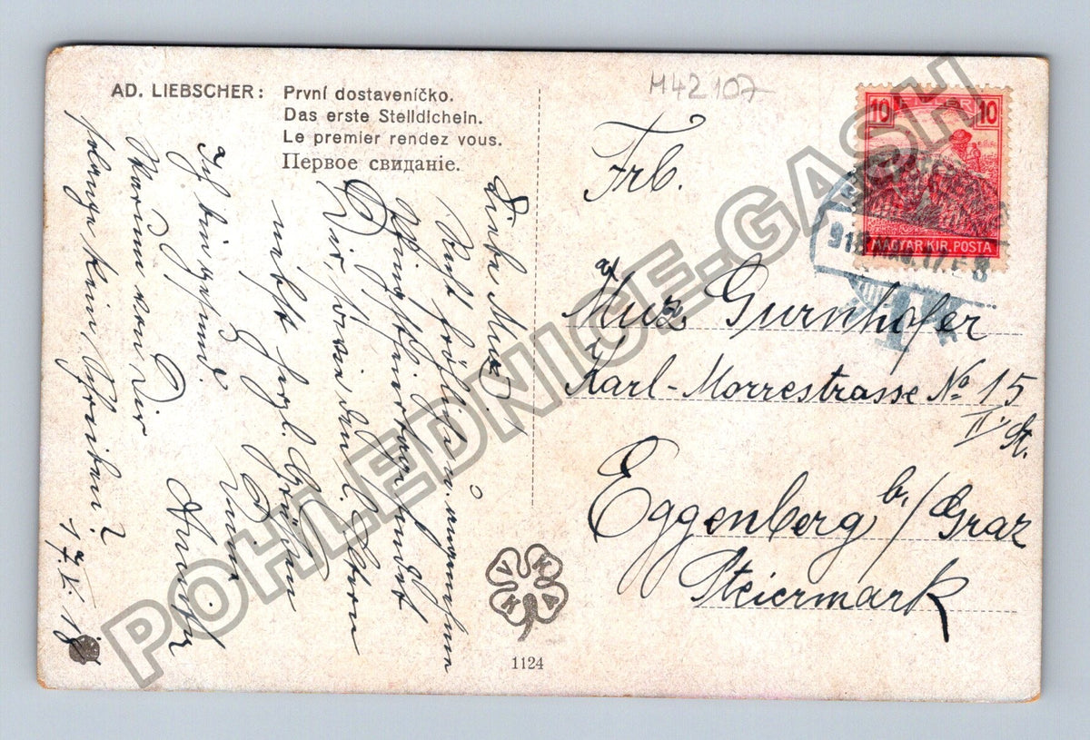 Pohlednice Rakousko Dívka v lese u kamenů (M42107)