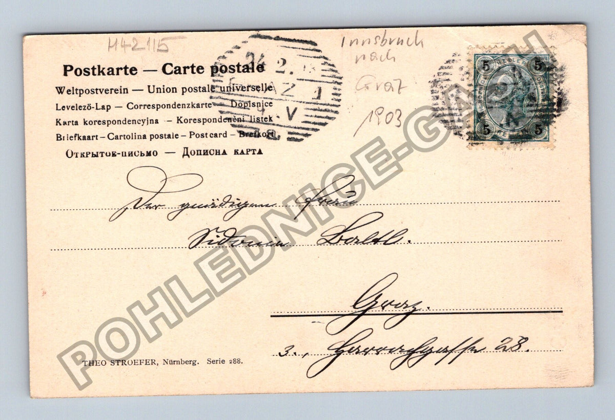 Pohlednice Mnich pletoucí Innsbruck 1903 (M42115)