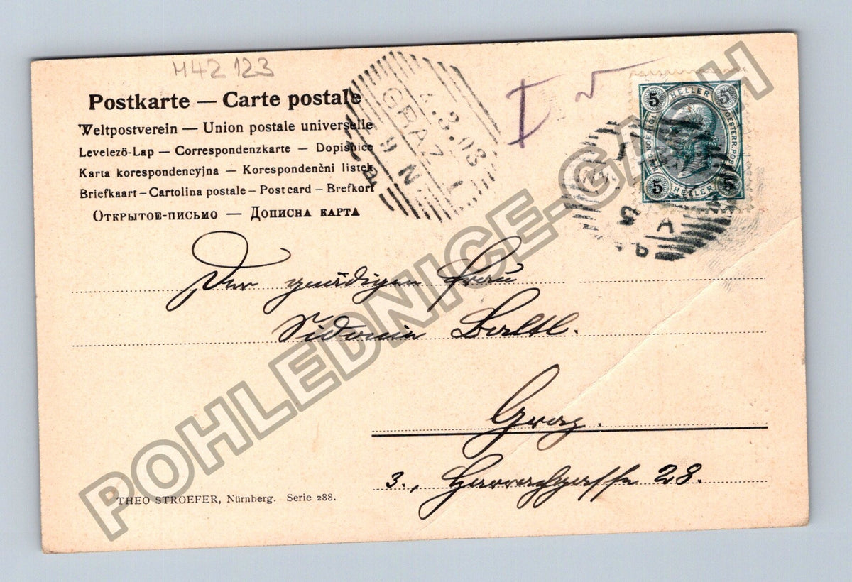 Pohlednice Mnich pije pivo humor 1905 (M42123)