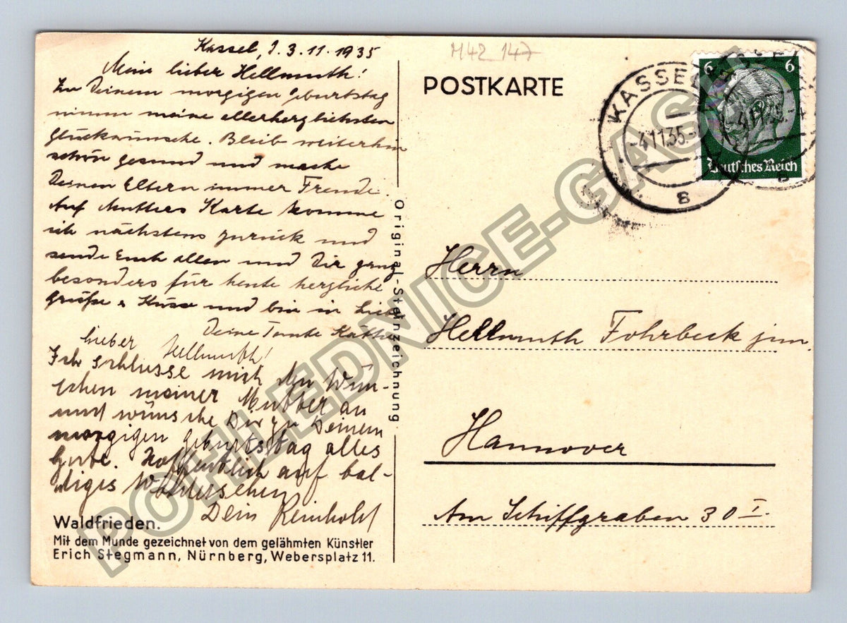 Pohlednice Německo Waldfrieden jelen laň 1935 (M42147)