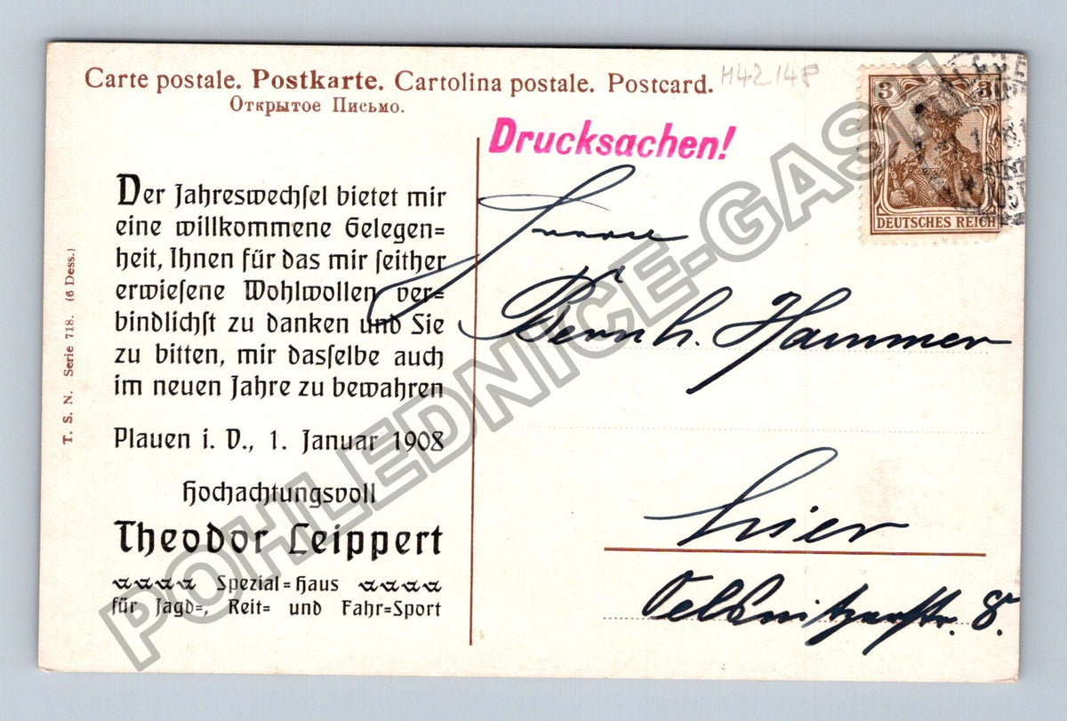 Pohlednice Německo Novoroční jezdec na koni 1908 (M42148)