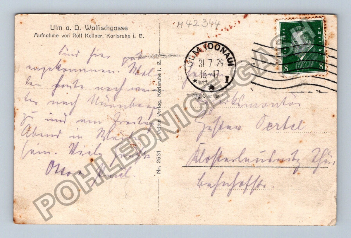 Pohlednice Německo Ulm a. D. Wallfischgasse 1929 (M42344)