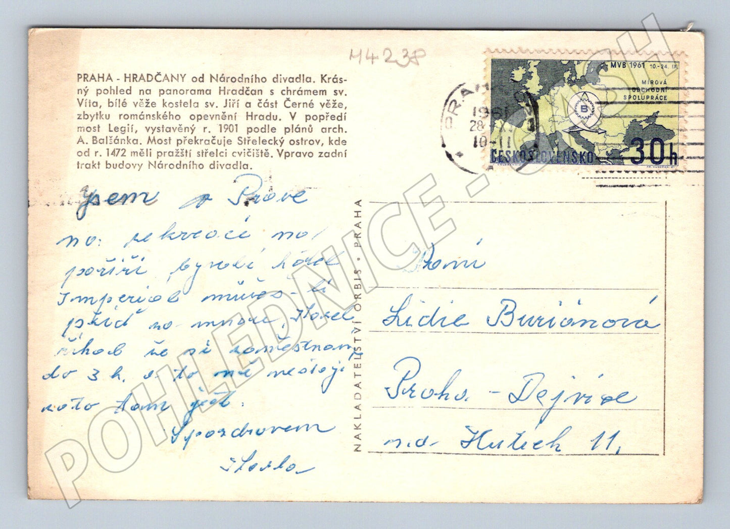 Pohlednice Praha Hradčany a Národní divadlo Legií most (M4238)