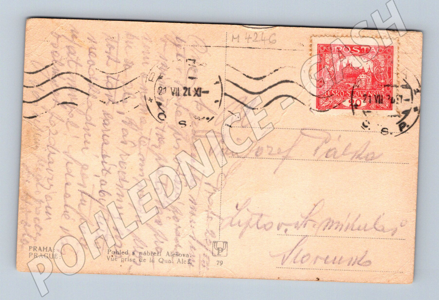 Pohlednice Praha Pražský hrad z nábřeží Alešova 1921 (M4246)