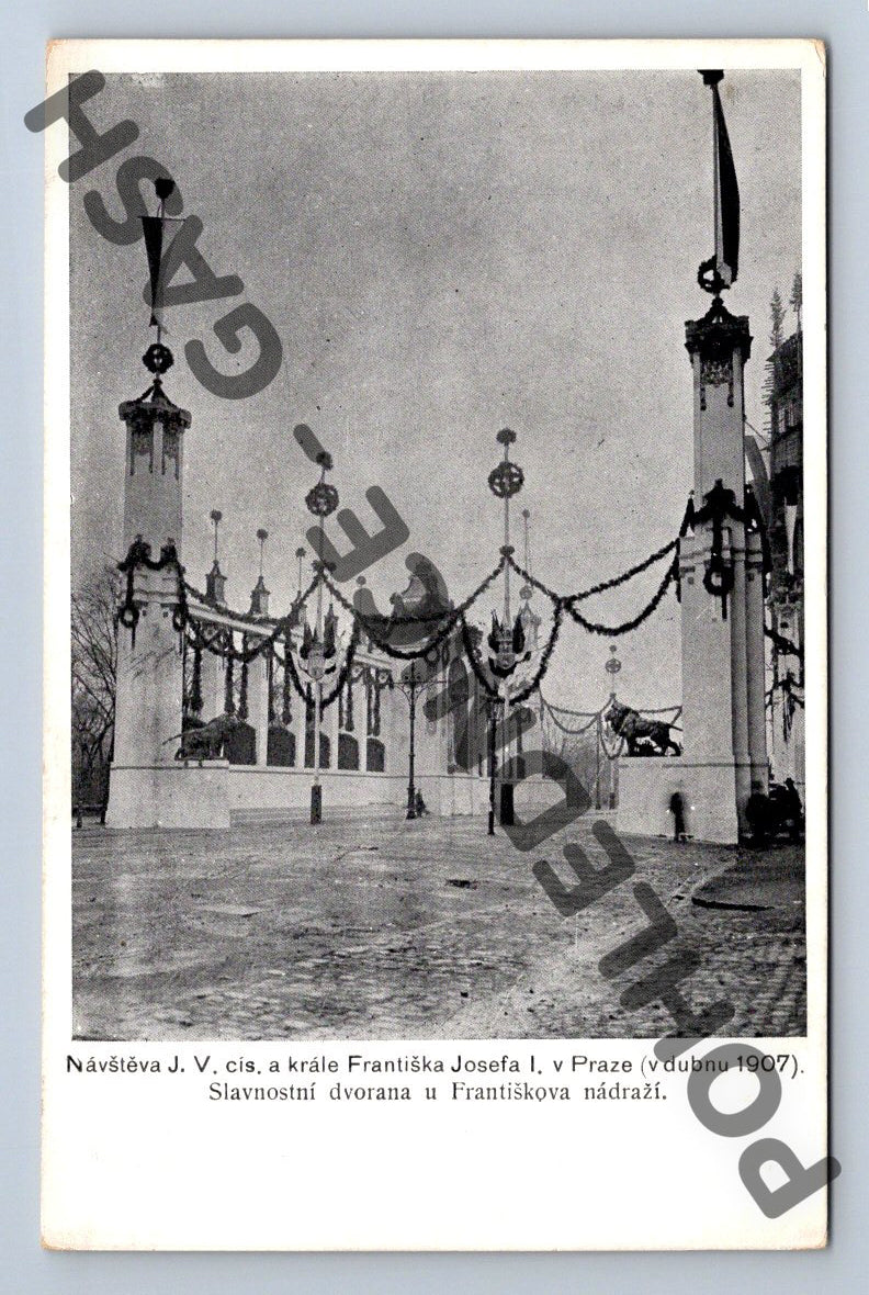 Pohlednice Praha Františkovo nádraží výzdoba 1907 (M425)