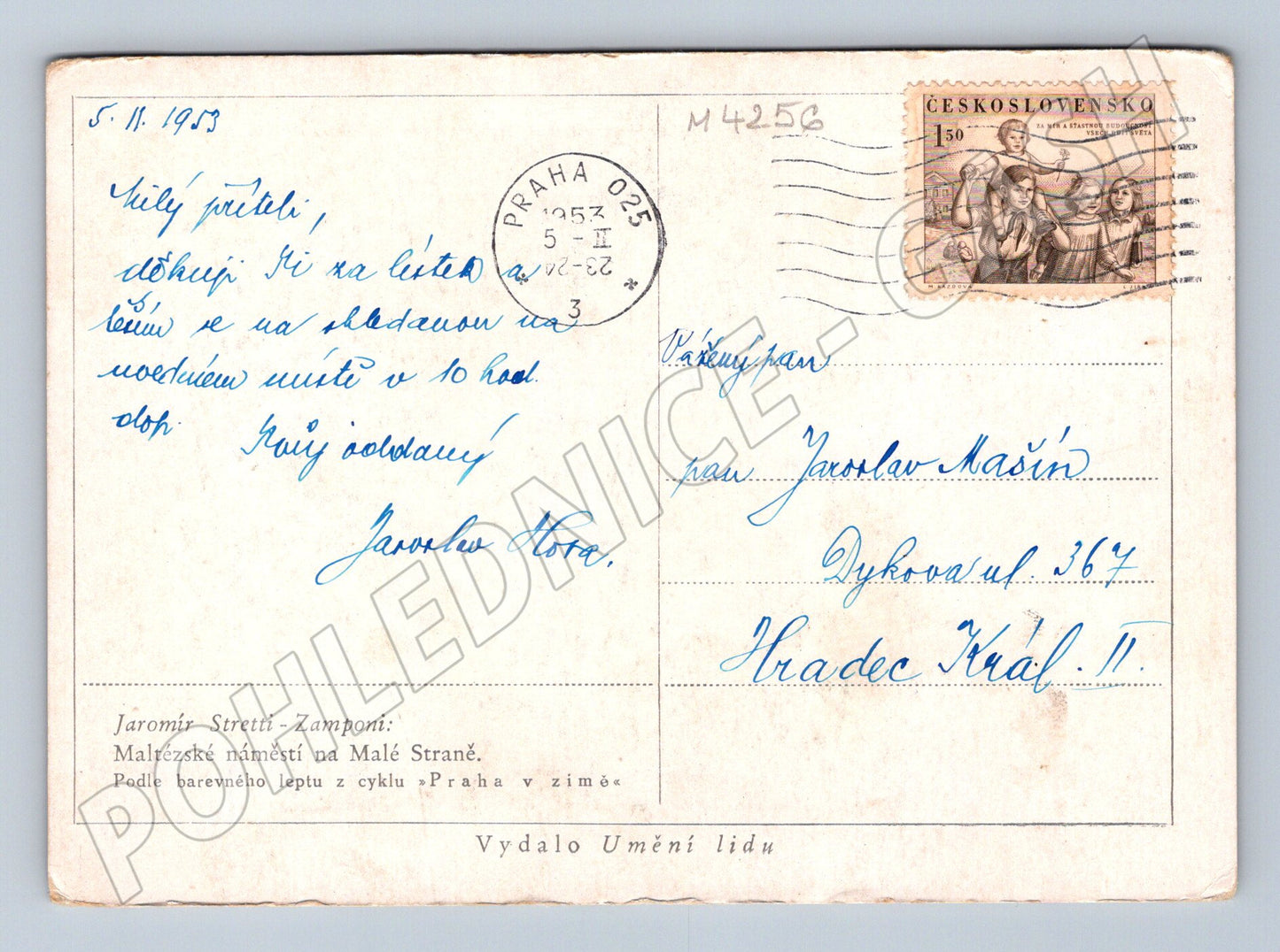 Postcard Prague Lesser Town Square in winter motif (M4256)