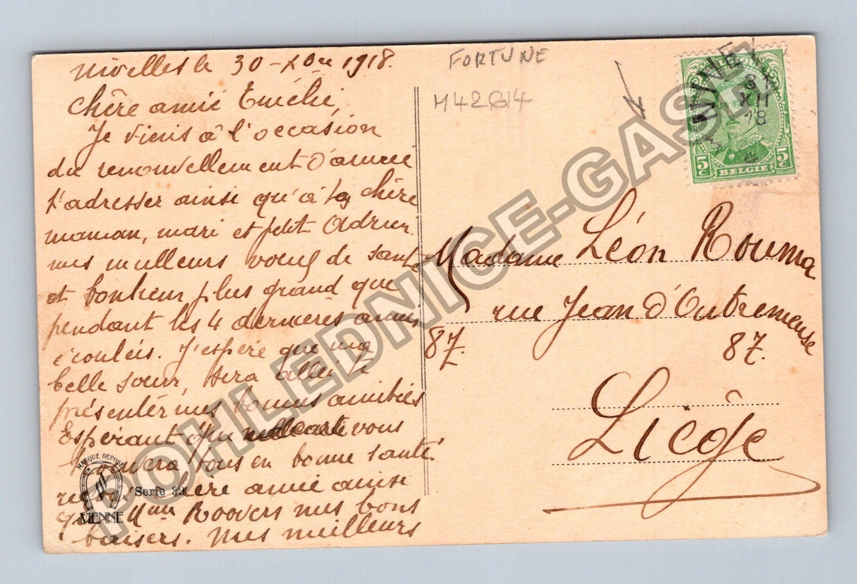 Pohlednice Belgie Novoroční přání žena s růžemi 1918 (M42614)