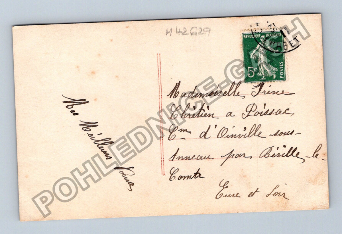 Pohlednice Francie pár s květinami a krajinou 1912 (M42629)