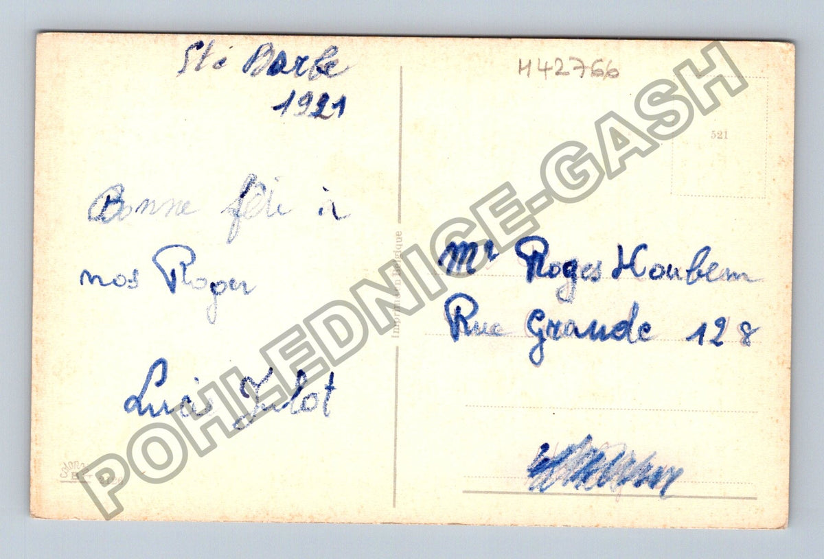 Pohlednice Belgie hornické nářadí květiny Vive Ste Barbe 1921 (M42766)