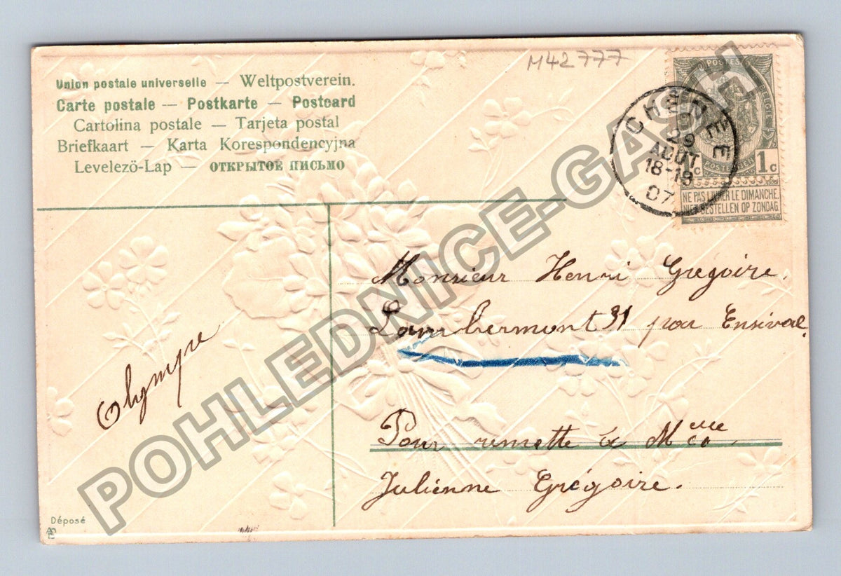 Pohlednice Belgie kytice fialek Doux souvenir 1907 (M42777)