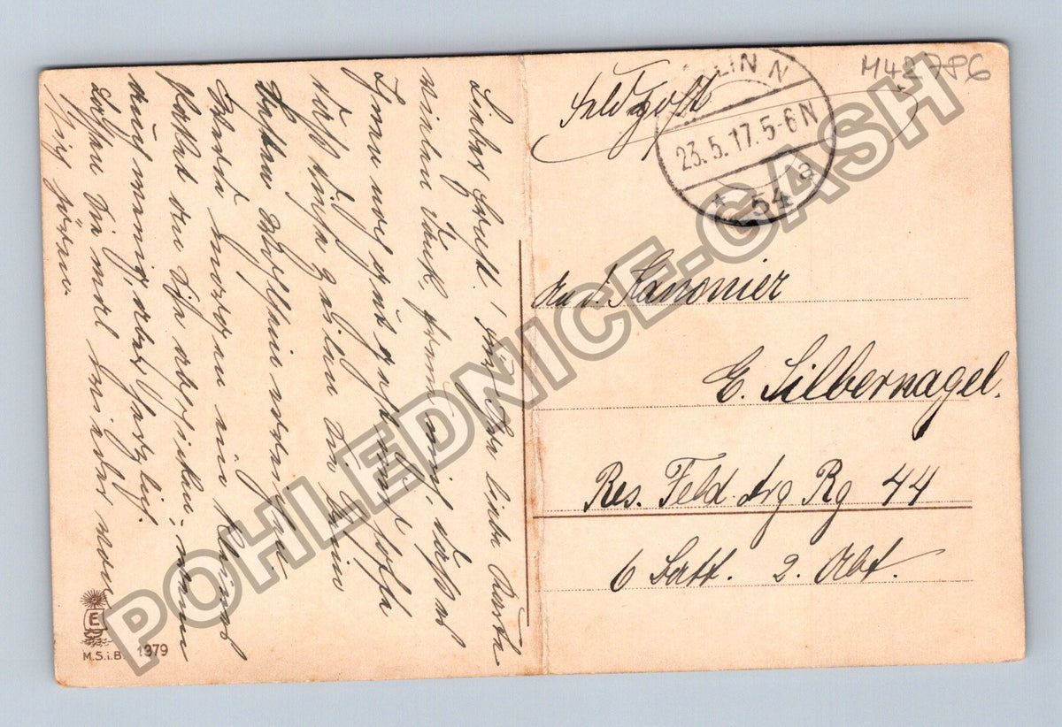 Pohlednice Německo Velikonoce brouk stuha květiny 1915 (M42786)