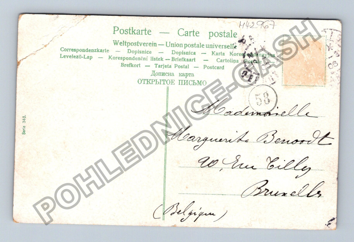 Pohlednice Belgie muž s konví zalévá děti v zelí (M42967)