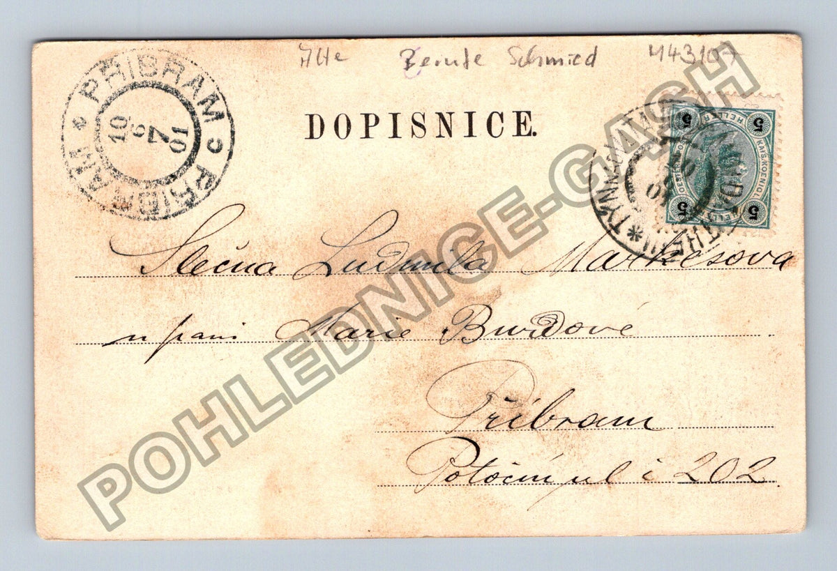Pohlednice Lešetínský kovář báseň 1901 (M43107)