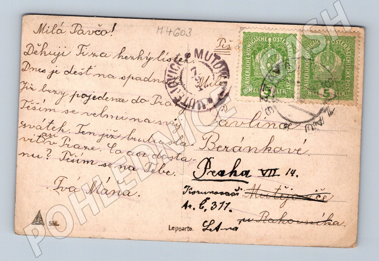 Pohlednice dívka s husou starý motiv (M4603)